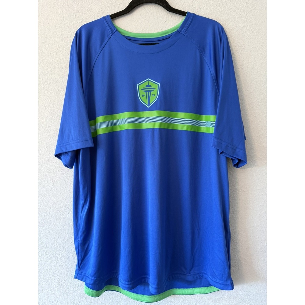 MLS Seattle Sounders FC Jersey Mens 2XL Lightweight V-Neck SS Blue Breathable